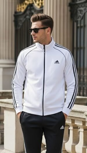 White Premium Stripe Winter Tracksuit